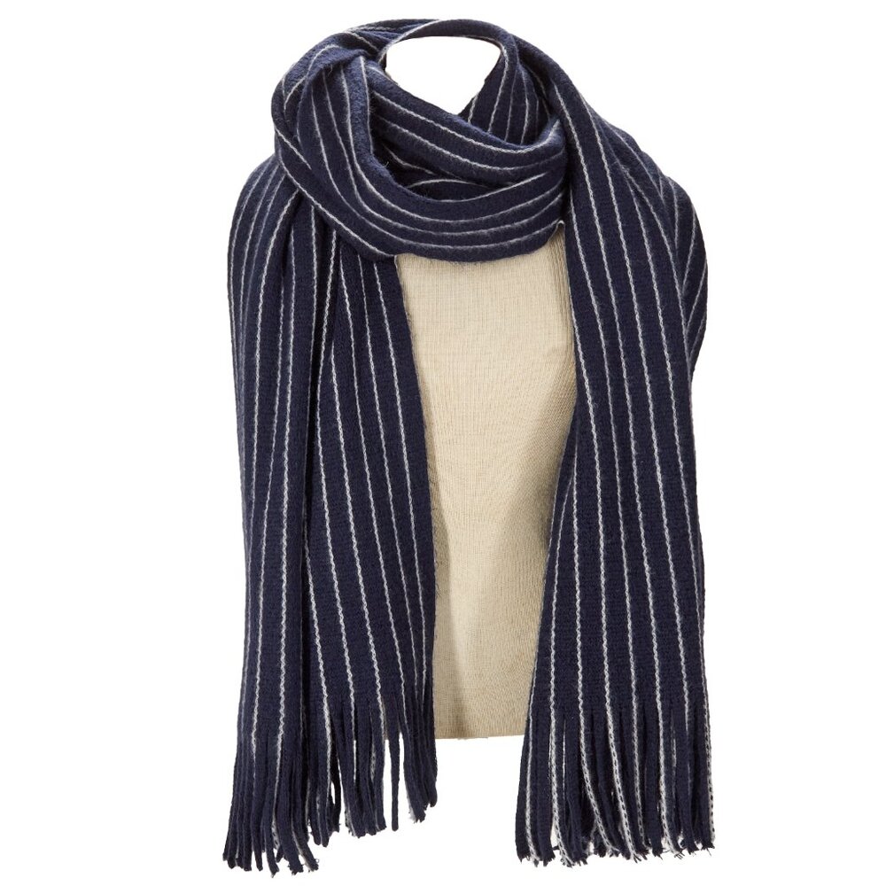 Cozy Navy Blue & White Striped Scarf